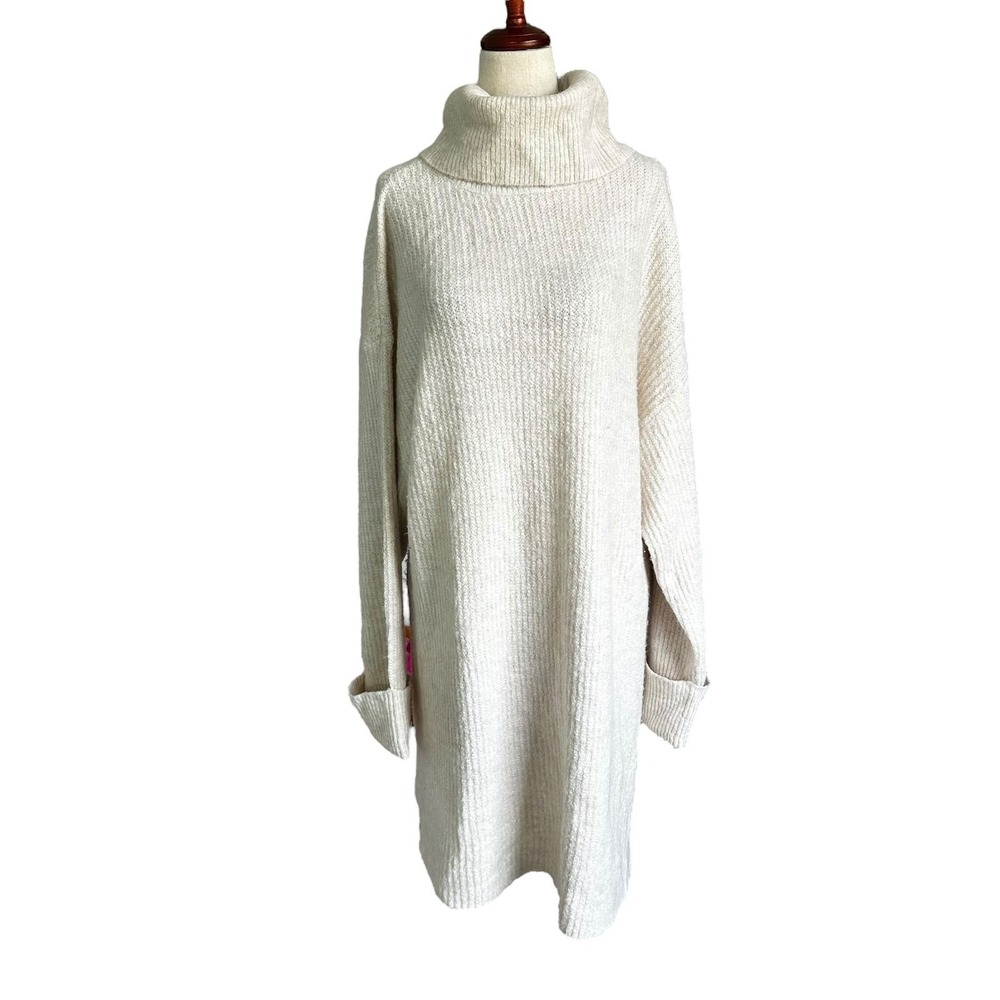 Topshop Stone Knit Knee Length Turtleneck Sweater Dress Women Size 12  | 0151-3